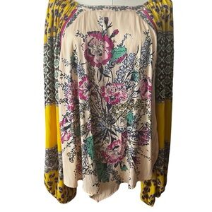 Free People floral print peasant blouse with hi-lo/handkerchief hem
